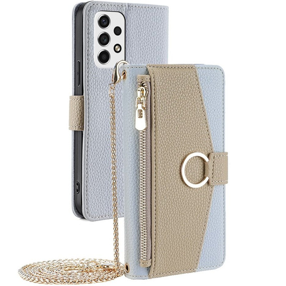 Etui z klapką do Samsung Galaxy A53 5G, Wallet Zipper Pocket, z lusterkiem, niebieskie