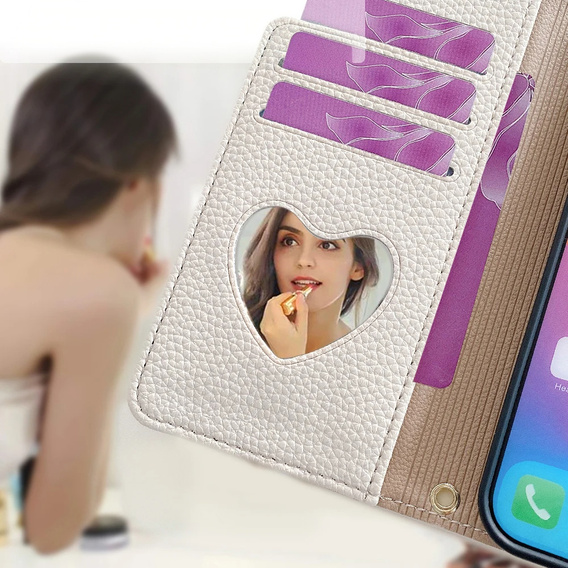 Etui z klapką do Honor Magic 6 Lite 5G, Wallet Zipper Pocket, z lusterkiem, białe