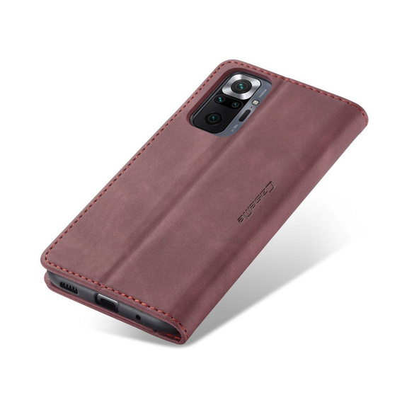Etui CASEME do Xiaomi Redmi Note 10 Pro, Leather Wallet Case, czerwone
