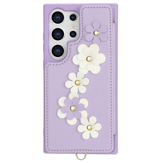Etui do Samsung Galaxy S24 Ultra, Leather Flower Card Slot, fioletowe