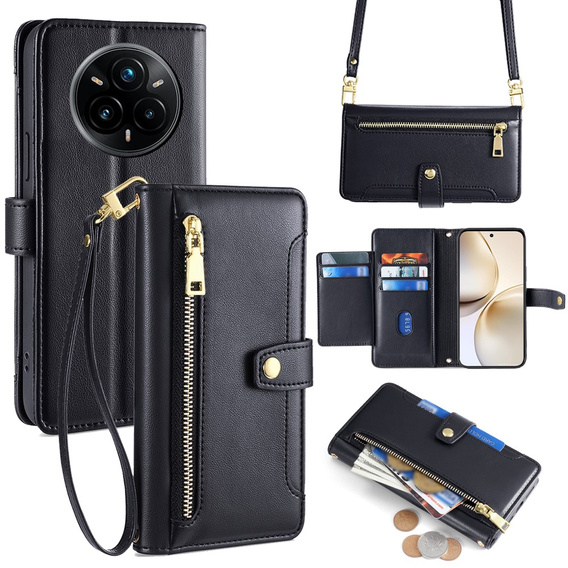 Etui z klapką do Realme 14 Pro 5G, Wallet Zipper Pocket, czarne