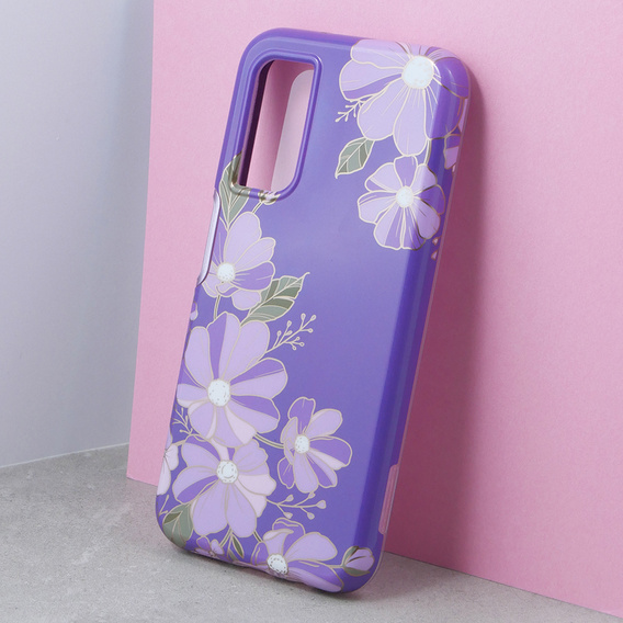 Etui do Samsung Galaxy A14 4G/5G, Suritch Full Body Flowers, fioletowe