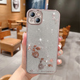 Etui do iPhone 14 Plus, Glitter Flower, różowe rose gold