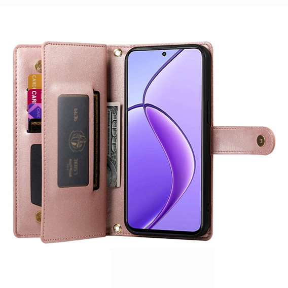 Etui z klapką do Realme 14 Pro+ 5G, Wallet Zipper Pocket, różowe