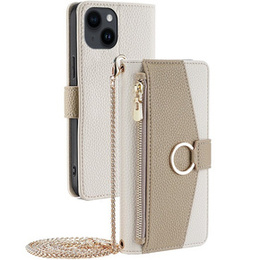Etui z klapką do iPhone 14, Wallet Zipper Pocket, z lusterkiem, białe