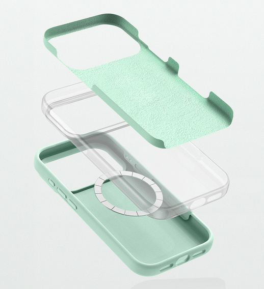 Etui silikonowe do iPhone 17 Pro, do MagSafe, antywstrząsowe, zielone