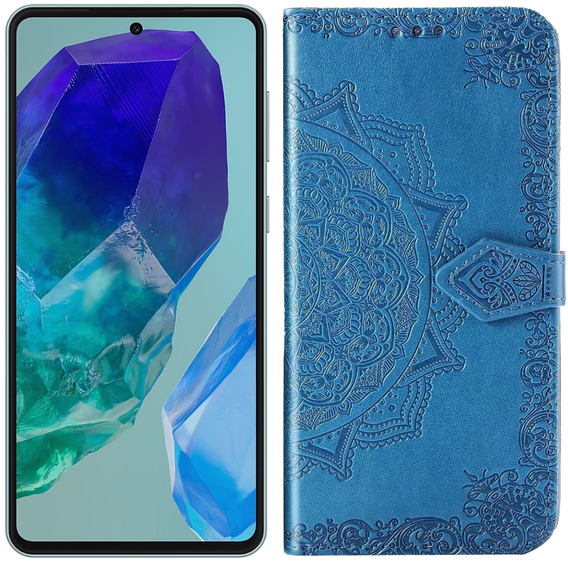Etui z klapką do Samsung Galaxy M55 5G, Mandala, niebieskie