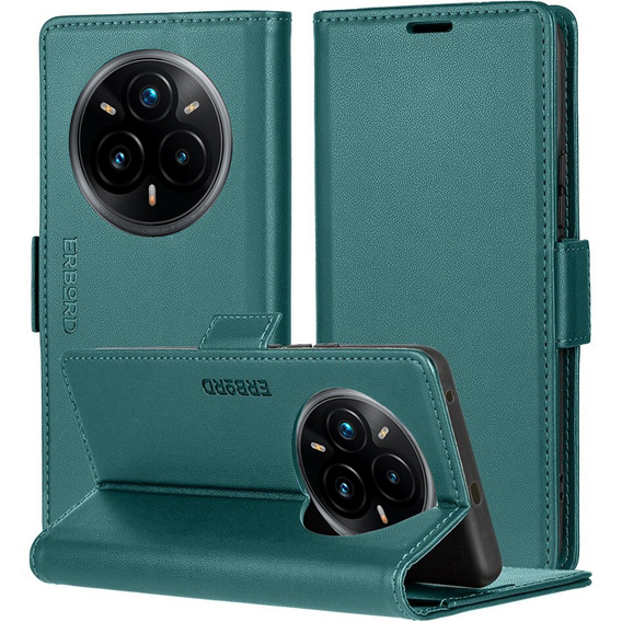 Etui do Realme 14 Pro 5G, ERBORD Glossy Litchi, portfel z klapką, zielone