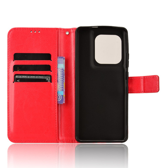 Etui z klapką do Motorola Edge 50 Ultra, Crazy Horse Wallet, czerwone