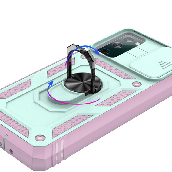 Etui pancerne do Samsung Galaxy S20 FE, CamShield Slide, zielone/różowe
