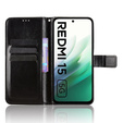 Etui z klapką do Xiaomi Redmi 15 5G / 4G, z fakturą Crazy Horse, czarne