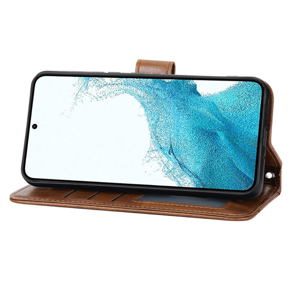 Etui z klapką do Samsung Galaxy A25 5G, Wallet Zipper Pocket, z paskiem na ramię, brązowe