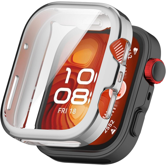2w1 Etui silikonowe z osłoną ekranu do Huawei Watch Fit 4 – lekka ochrona wyświetlacza i boków - srebrne