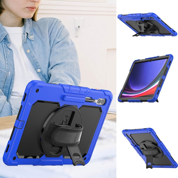 Etui pancerne do Samsung Galaxy Tab S9 Ultra, ochronne 360 z miejscem na rysik, Niebieskie / Czarne
