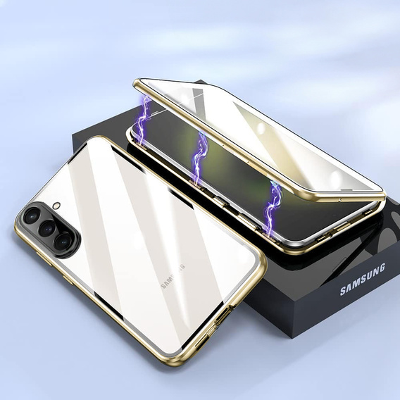 Etui do Samsung Galaxy A17 5G, Magnetic Dual Glass, przezroczyste ze złotymi bokami