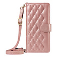 Etui z klapką do Motorola Edge 50 Neo / Motorola ThinkPhone 25, Rhombus Crossbody Leather, różowe rose gold