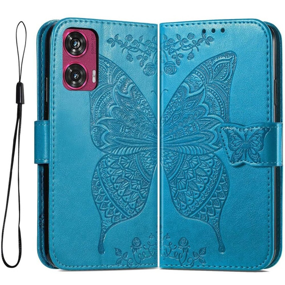 Etui z klapką do Motorola Edge 50 Fusion 5G, Butterfly, niebieskie