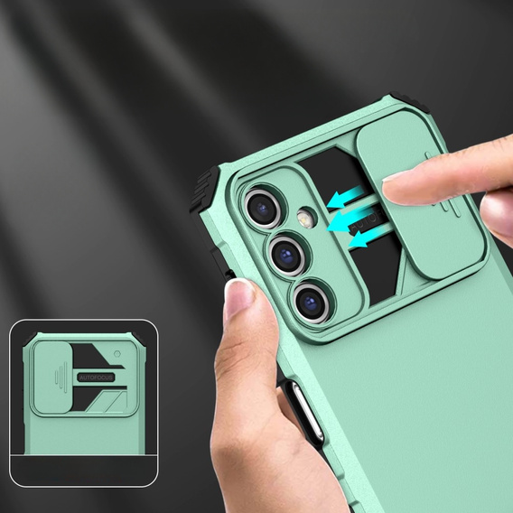 Etui pancerne do Samsung Galaxy A14 4G/5G, Camshield z podstawką, Zielone