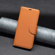 Etui z klapką do Samsung Galaxy A25 5G, Wallet Litchi Leather, brązowe + szkło 9H
