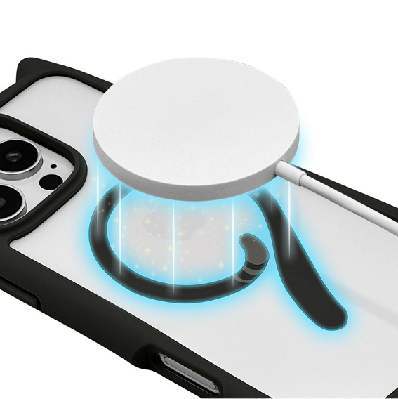 Etui do iPhone 16 Pro Max, do MagSafe, Cute Cat, czarne + Szkło na ekran