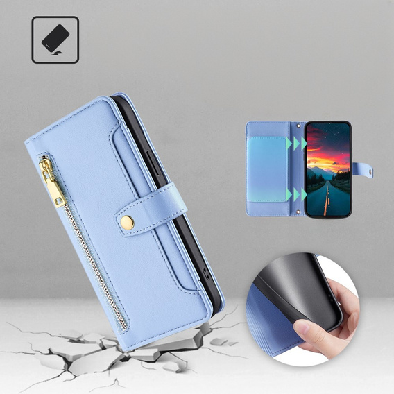 Etui z klapką do Realme 14 Pro+ 5G, Wallet Zipper Pocket, niebieskie