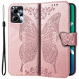 Zestaw Etui do Motorola Moto G23 4G / G13 4G, z klapką portfel, Motyl, Różowe rose gold + szkło