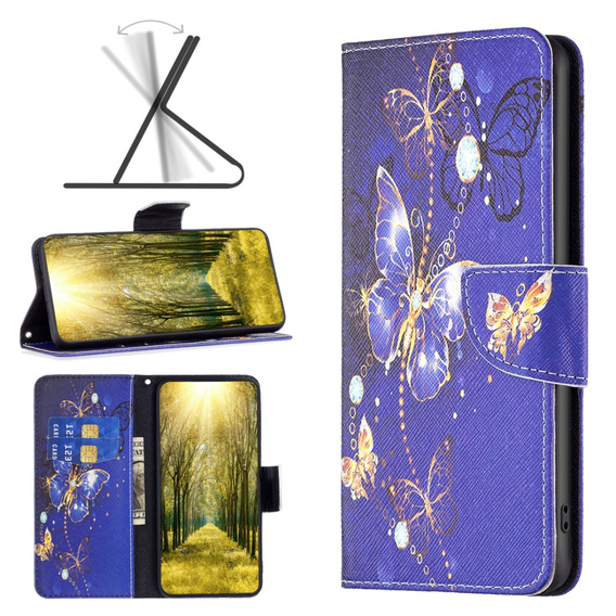 Etui z klapką do Xiaomi Redmi Note 13 5G, Wallet, Butterflies fioletowe