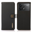 Skórzane Etui KHAZNEH RFID do Xiaomi Poco F6 Pro, Litchi Texture, czarne