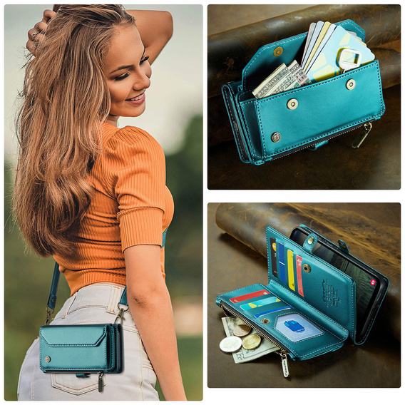 Etui portfelowe z zamkiem i paskami do Samsung Galaxy A17 5G - zielone