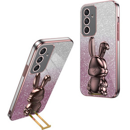 Etui do Samsung Galaxy A54 5G, Glitter Rabbit, z wysuwaną podstawką, różowe