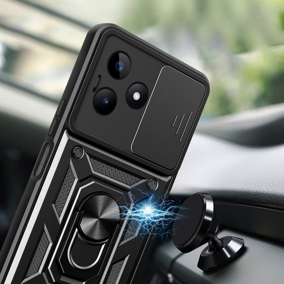 Zestaw Etui pancerne do Realme C53 4G, CamShield Slide, czarne + Szkło