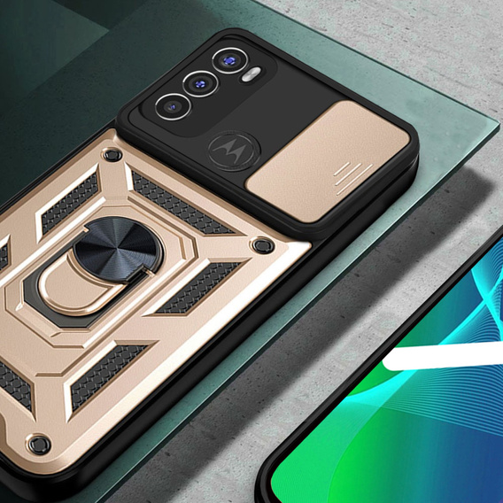 Etui pancerne do Motorola Moto G60, CamShield Slide, złote