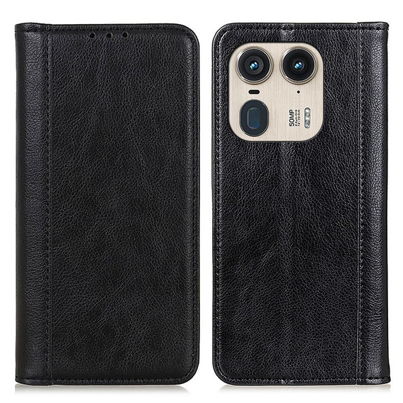 Etui z klapką do Motorola Edge 50 Ultra, Split Leather, czarne