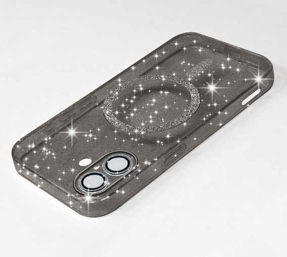 Etui do iPhone 16, ERBORD Glitter MagSafe, czarne + Szkło na ekran