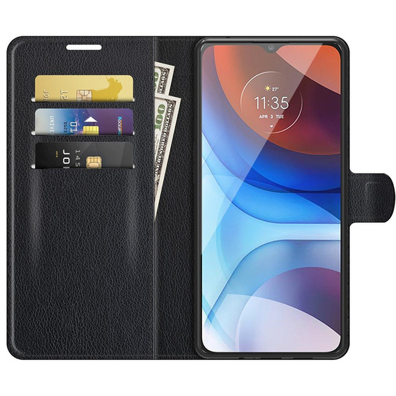 Etui z klapką do Motorola Moto E7 Power / E7i Power, Wallet Litchi Texture, czarne