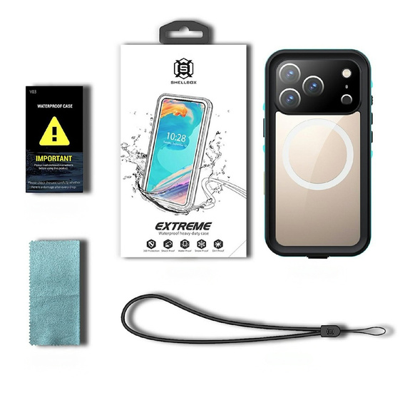 Etui do iPhone 17 Pro, Wodoodporne IP68, SHELLBOX MagSafe, niebieskie