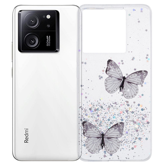 Etui do Xiaomi 13T / 13T Pro / Redmi K60 Ultra, Glitter Butterfly, białe