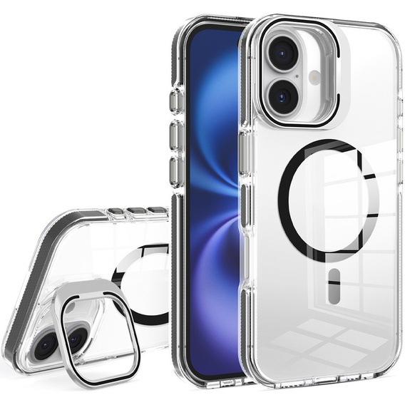 Etui do iPhone 17, do MagSafe, z podstawką, transparentne z czarnymi wstawkami