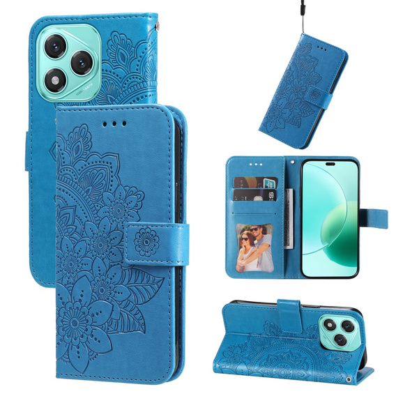 Etui portfelowe z motywem kwiatowym do Honor 400 Lite – Niebieskie