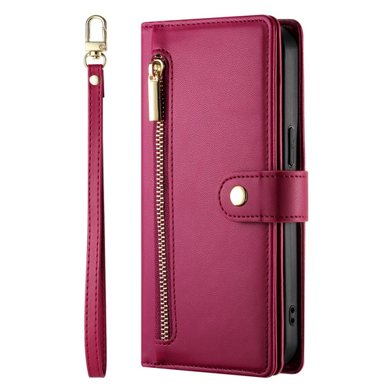 Etui z klapką do Xiaomi 14T Pro, Wallet Zipper Pocket, czerwone