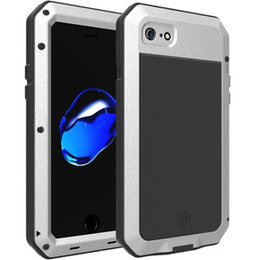 Etui do iPhone SE (2020)/SE (2022)/7/8, pancerne, z wbudowanym szkłem, srebrne