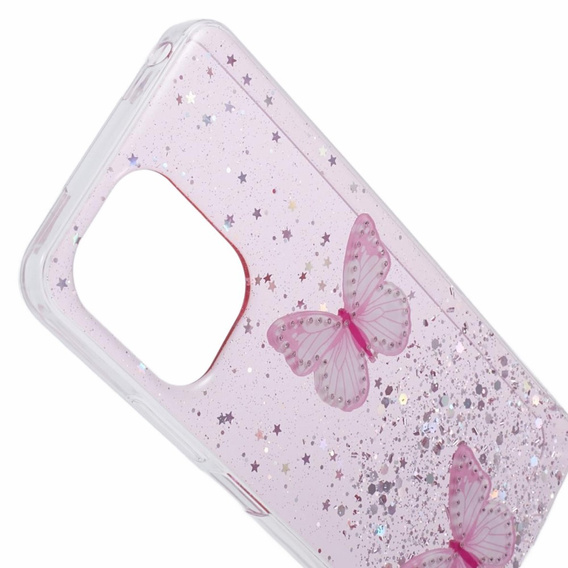 Etui do Xiaomi Redmi 13C / Poco C65, Glitter Butterfly, różowe