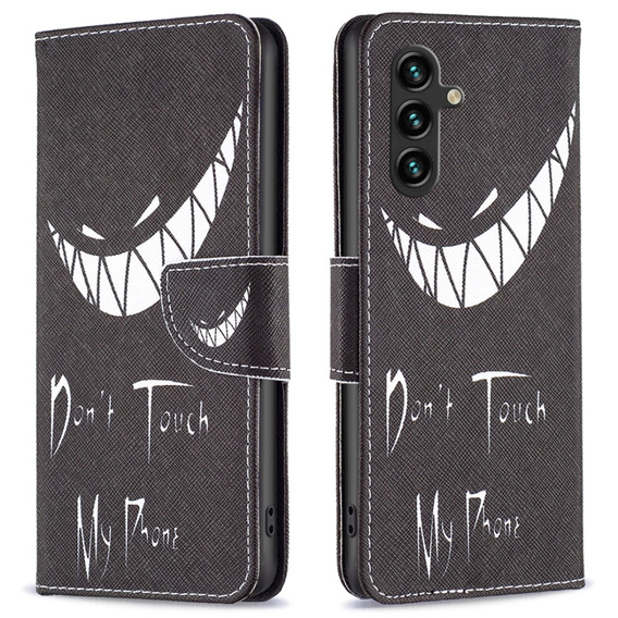 Etui z klapką do Samsung Galaxy A05s, Wallet, Don't Touch My Phone czarne