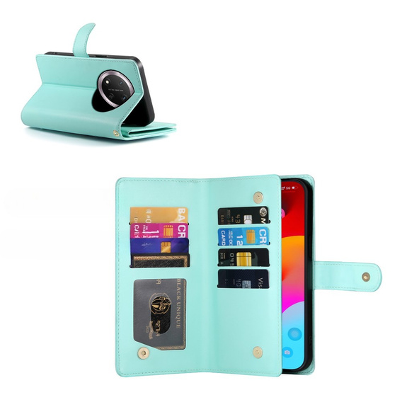Etui z klapką do Honor Magic 7 Lite, Wallet Zipper Pocket, miętowe