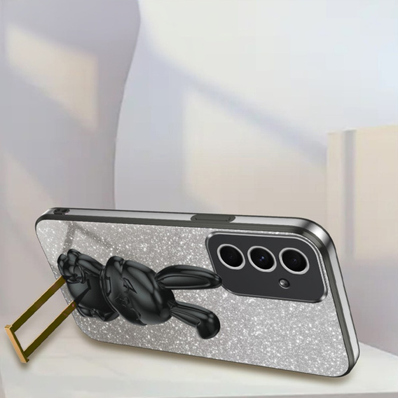 Etui do Samsung Galaxy A54 5G, Glitter Rabbit, z wysuwaną podstawką, czarne