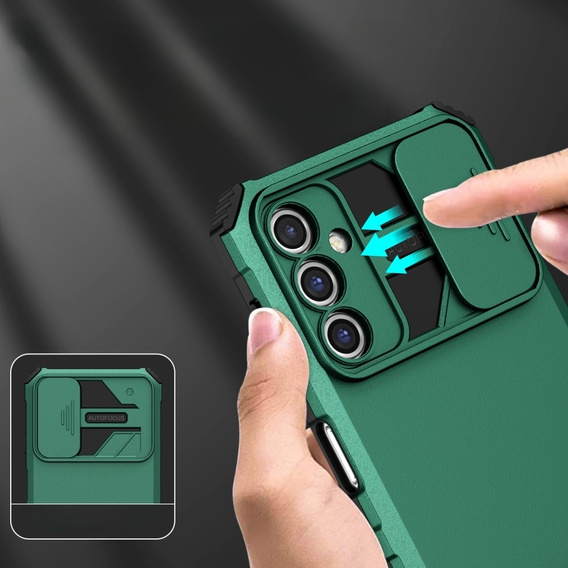 Etui pancerne do Samsung Galaxy A14 4G/5G, Camshield z podstawką, Zielone