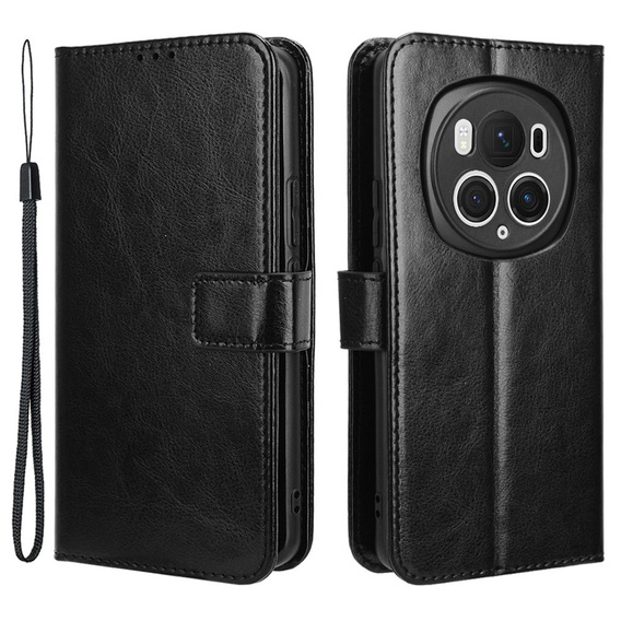 Etui z klapką do Honor Magic 6 Pro 5G, Crazy Horse Wallet, czarne