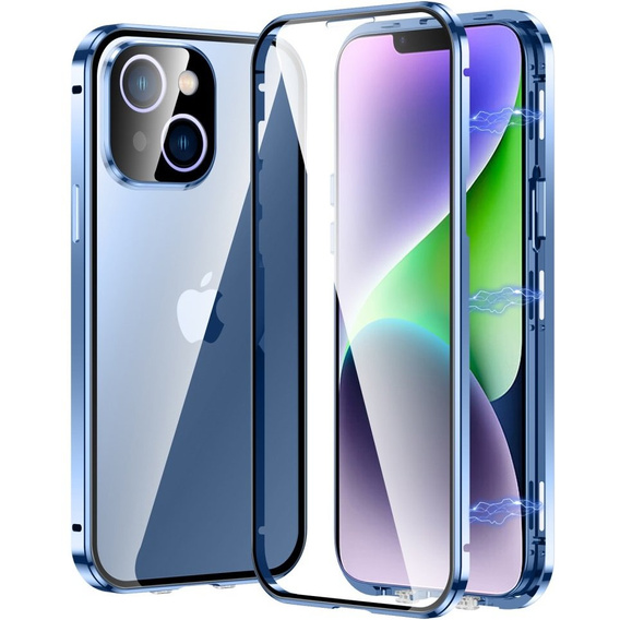 Etui do iPhone 15 Plus, Magnetic Dual Glass, niebieskie