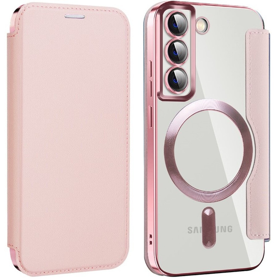 Etui z klapką do Samsung Galaxy S22 5G, RFID Wallet MagSafe z ochroną aparatu, różowe