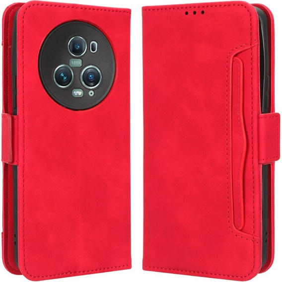 Etui z klapką do Honor Magic 5 Pro 5G, Card Slot, czerwone